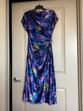 Maggy London Floral Print Ruched Sheath Dress, size 10